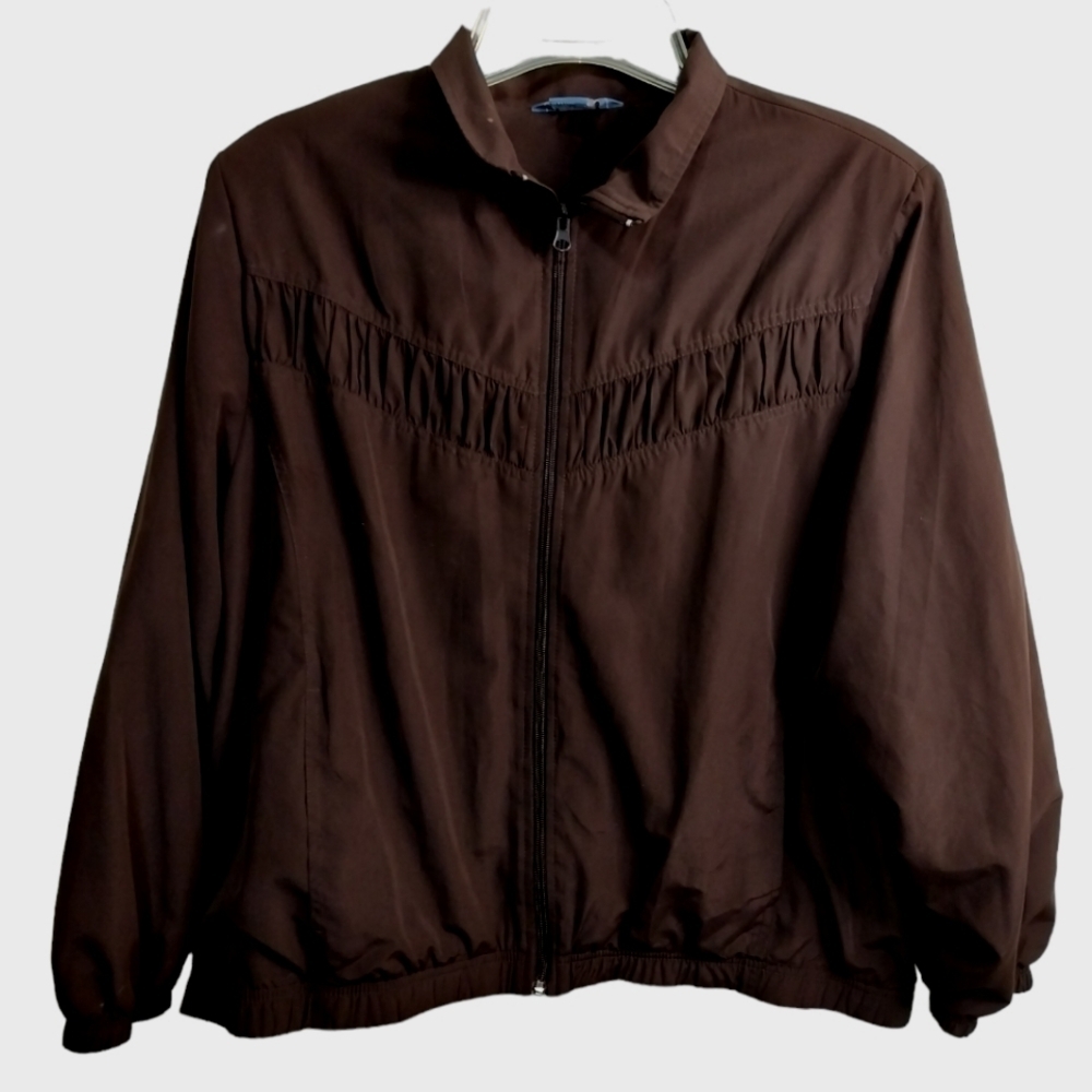 1944)Vintage 80's Napa Valley Sport Women Brown Ruched Windbreaker Plus Size 1X